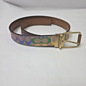 Coach Belt Roller Buckle Reversible Cut to Size Belt Rainbow Signature